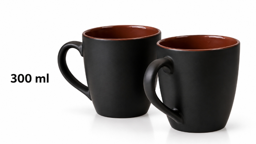 300 ML Black Ceramic Coffee Mug - Brown Inner Glaze