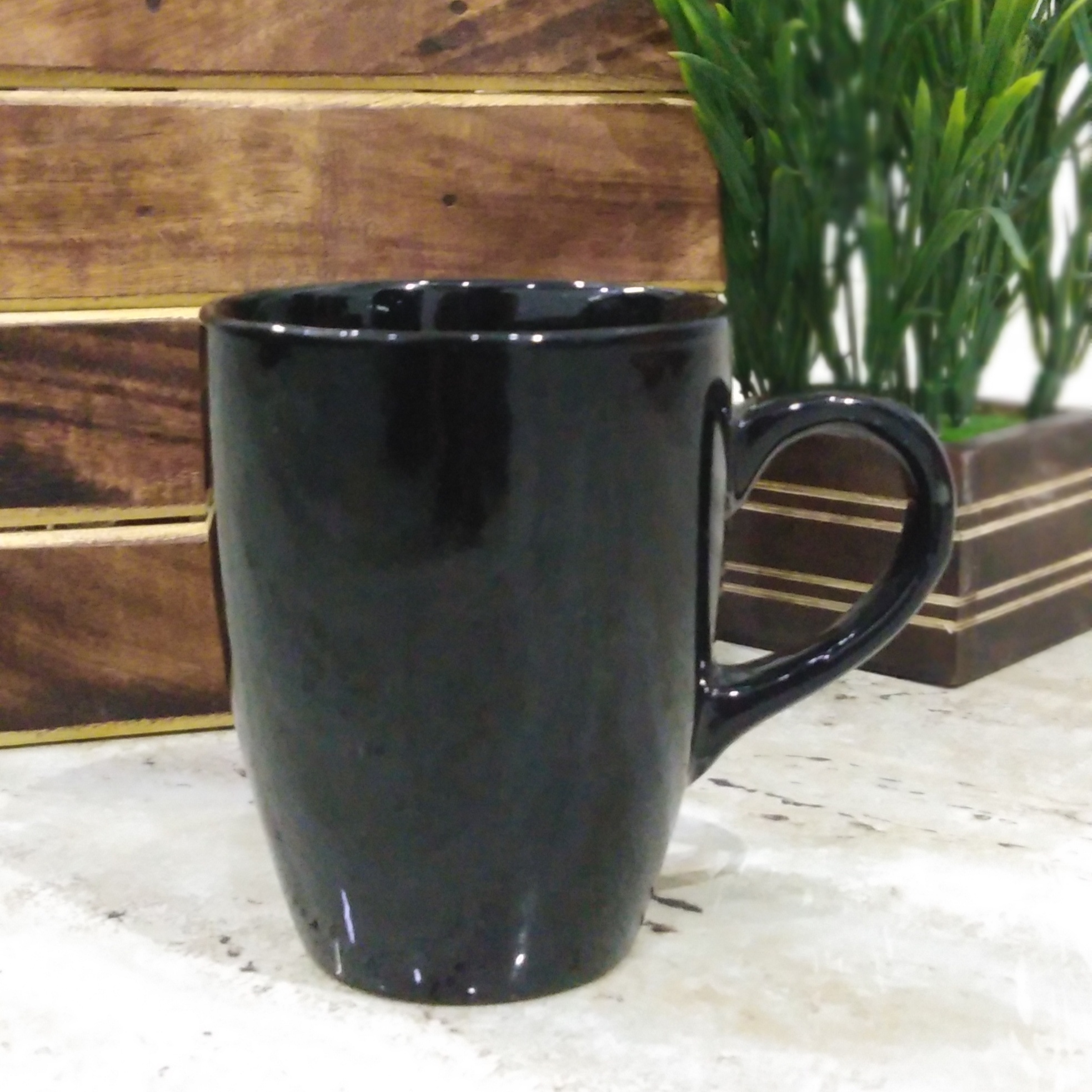Plain black coffee mug
